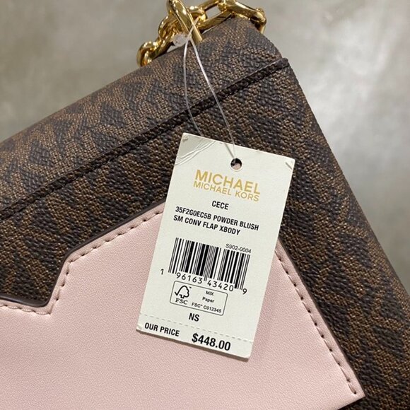 Michael Kors CECE Small Conv Flap Crossbody, Powder Blush/Signature - Picture 2 of 5